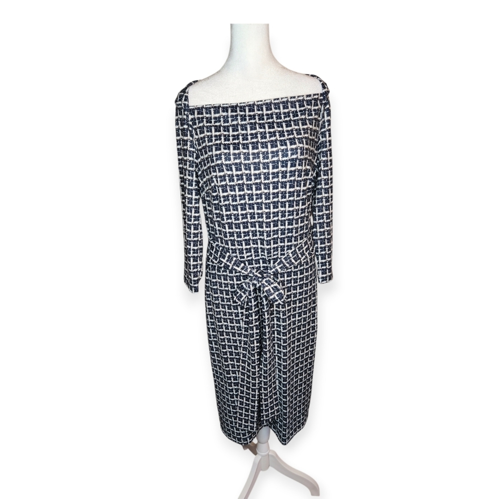 NEW Ann Taylor Square Neck Jersey Windowpane Plaid Multi Midi Dress Size S